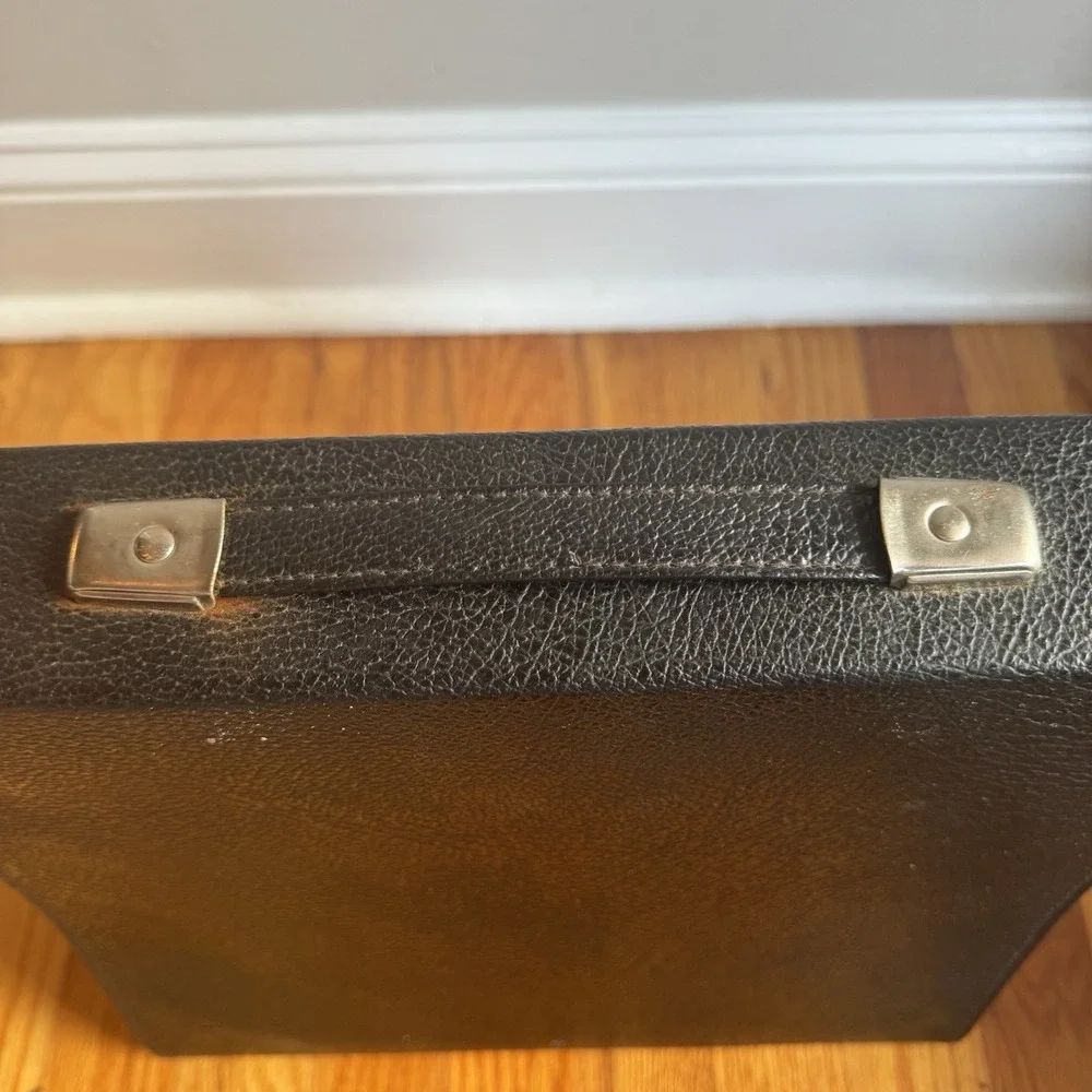 Vintage Black Faux Leather Briefcase Document File Case‎ Locking Hard Shell